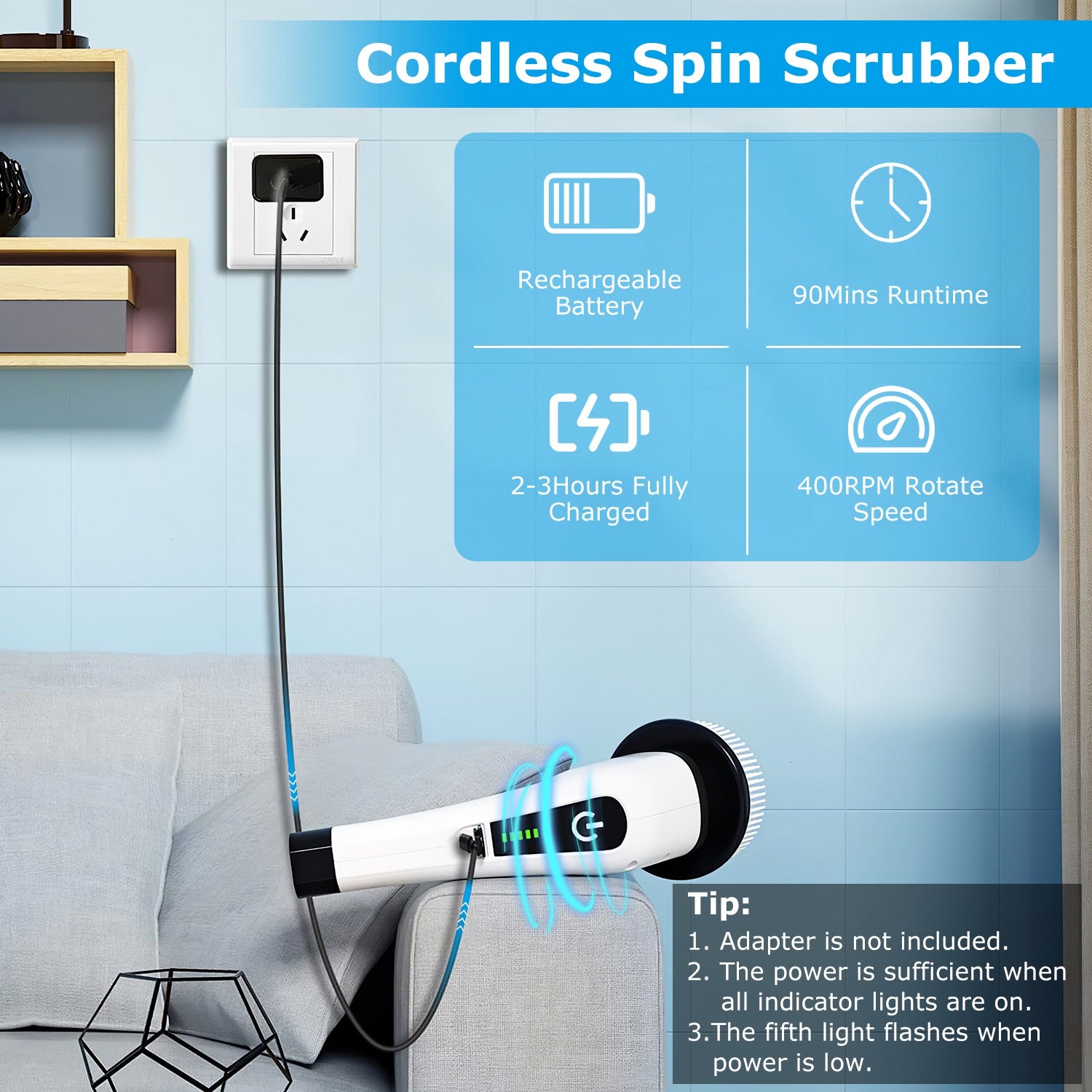 Cordless Electric Spin Scrubber with Extendable Handle
