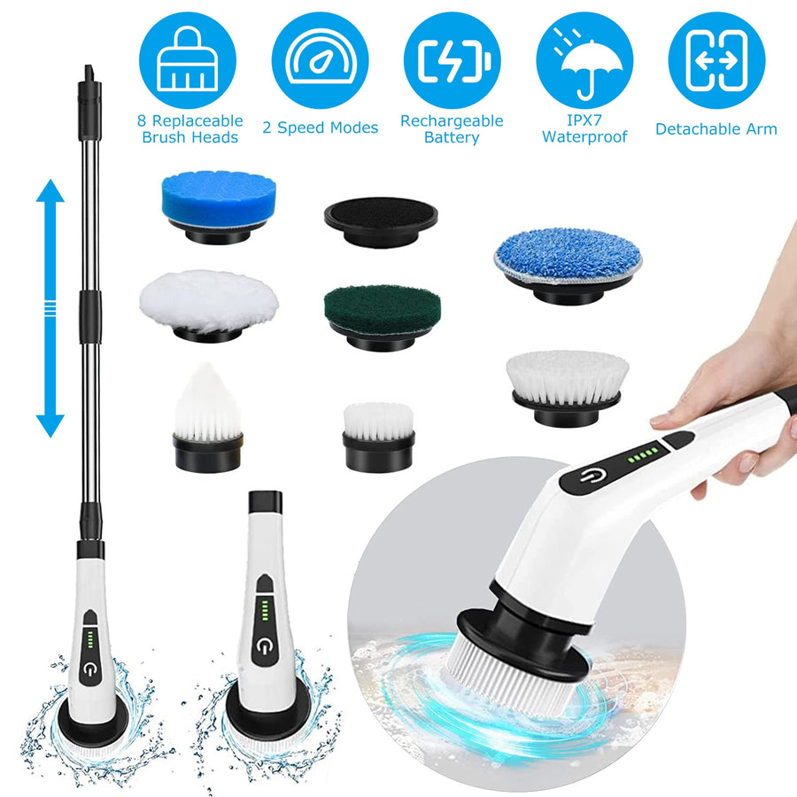 Cordless electric spin scrubber cleaning bathroom tiles