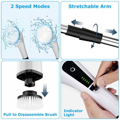 Extendable electric cleaning brush for tub and floor